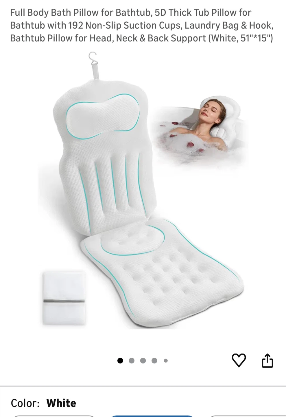Brand New Full Body Bathtub Pillow - White
