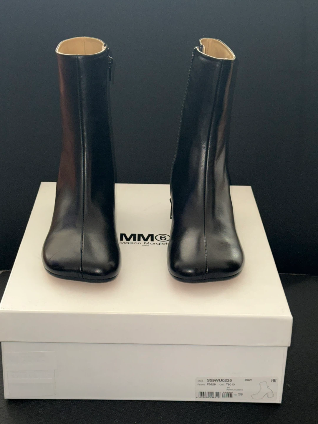 MM6 Maison Margiela Black Leather Ankle Boots Size 39