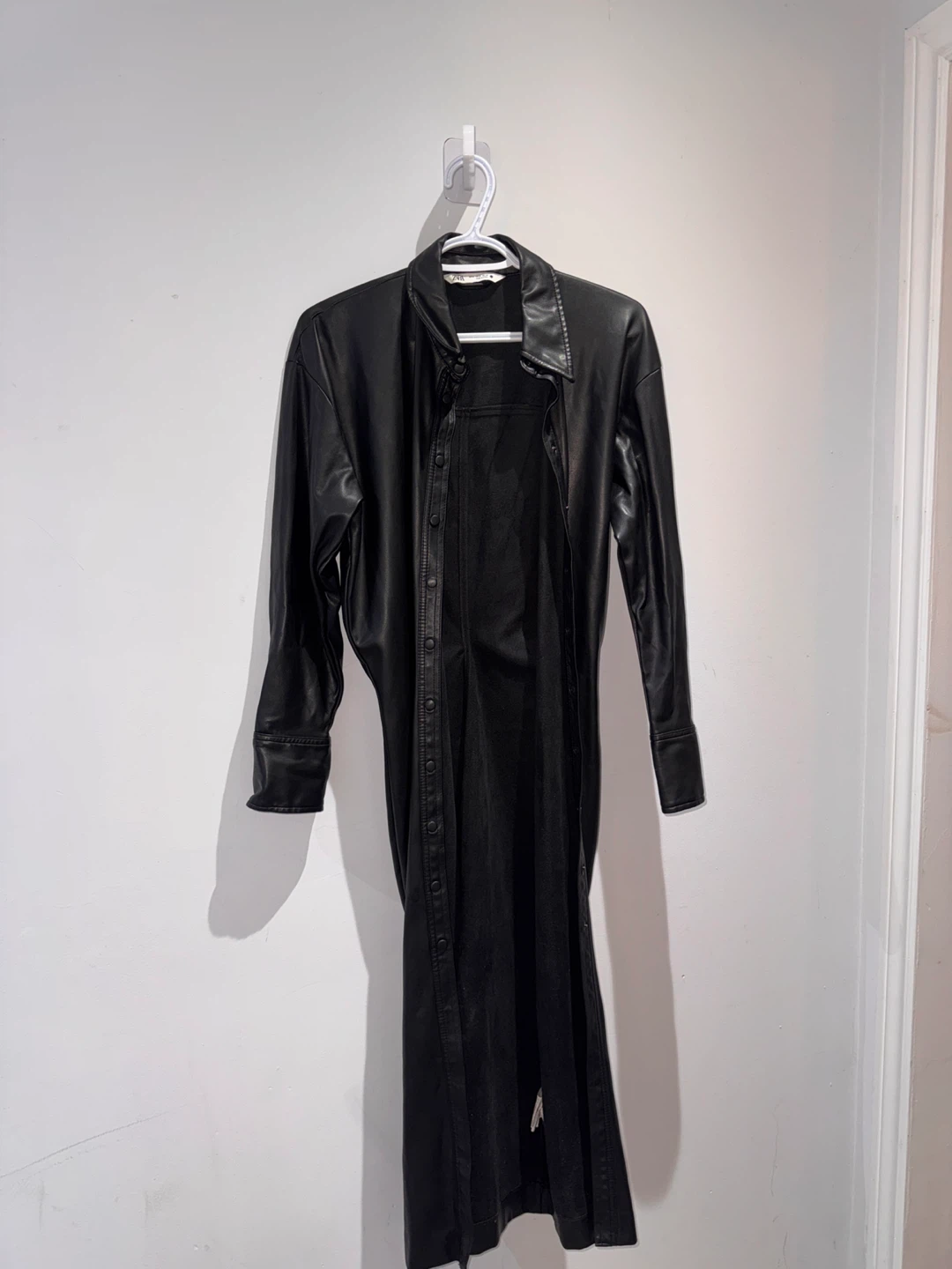 ZARA Faux Leather Shirt Dress Black