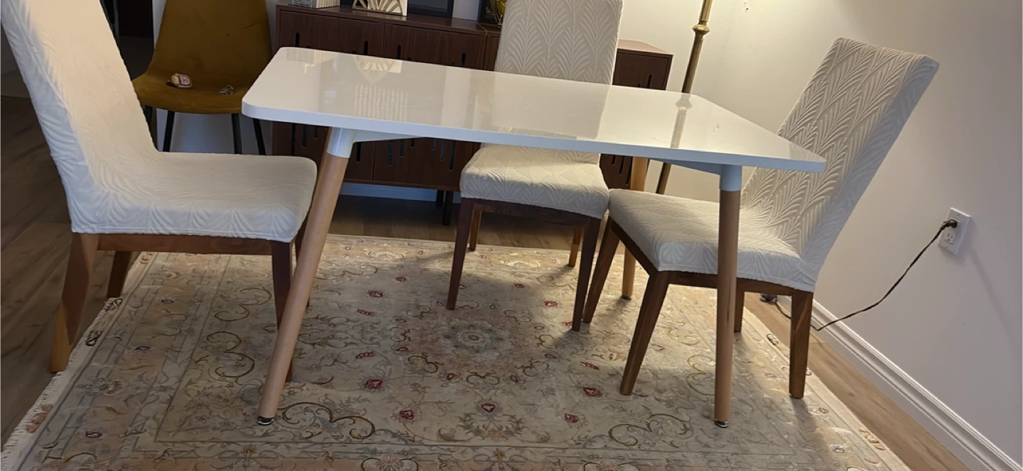White Dining Table with Wooden Legs