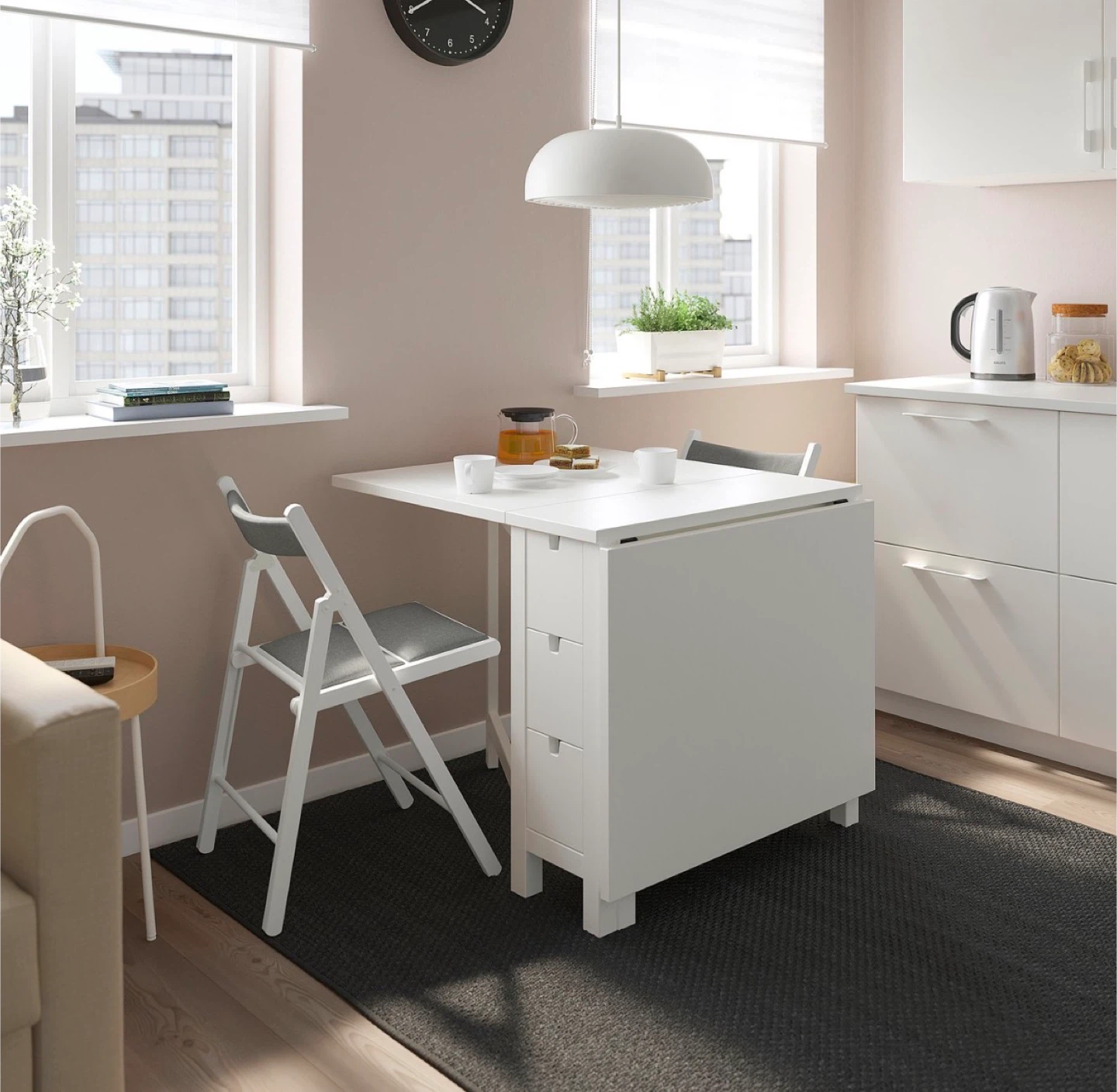 IKEA White Drop-Leaf Dining Table with Drawers - photo 4