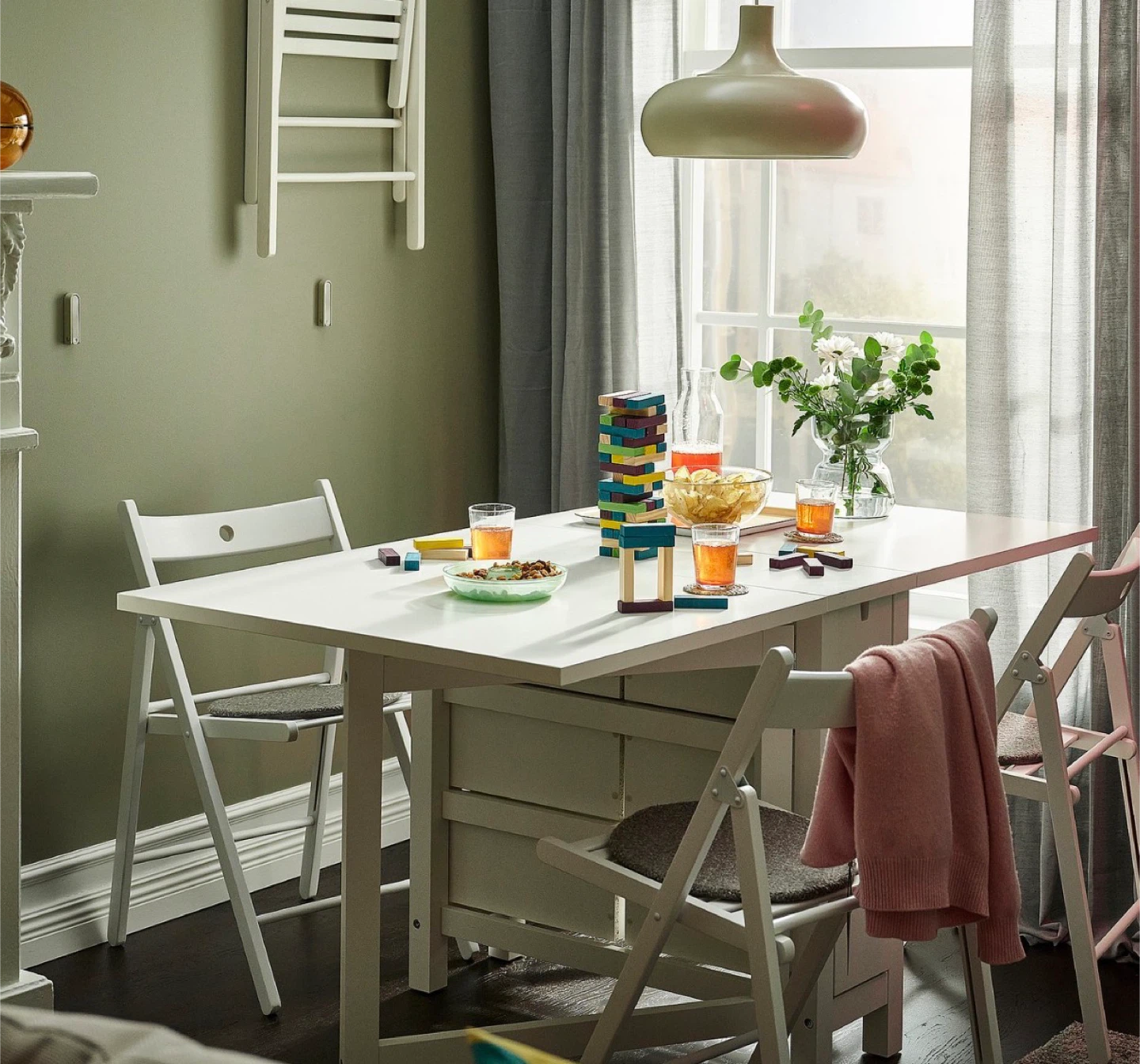 IKEA White Drop-Leaf Dining Table with Drawers - photo 5