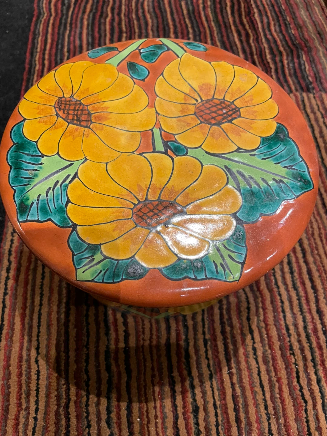 Mexican Ceramic Decorative Pot with Floral Design