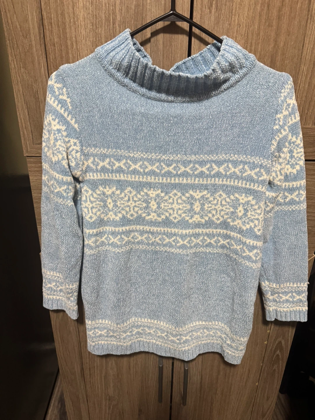Women's Blue Snowflake Print Mock Neck Sweater