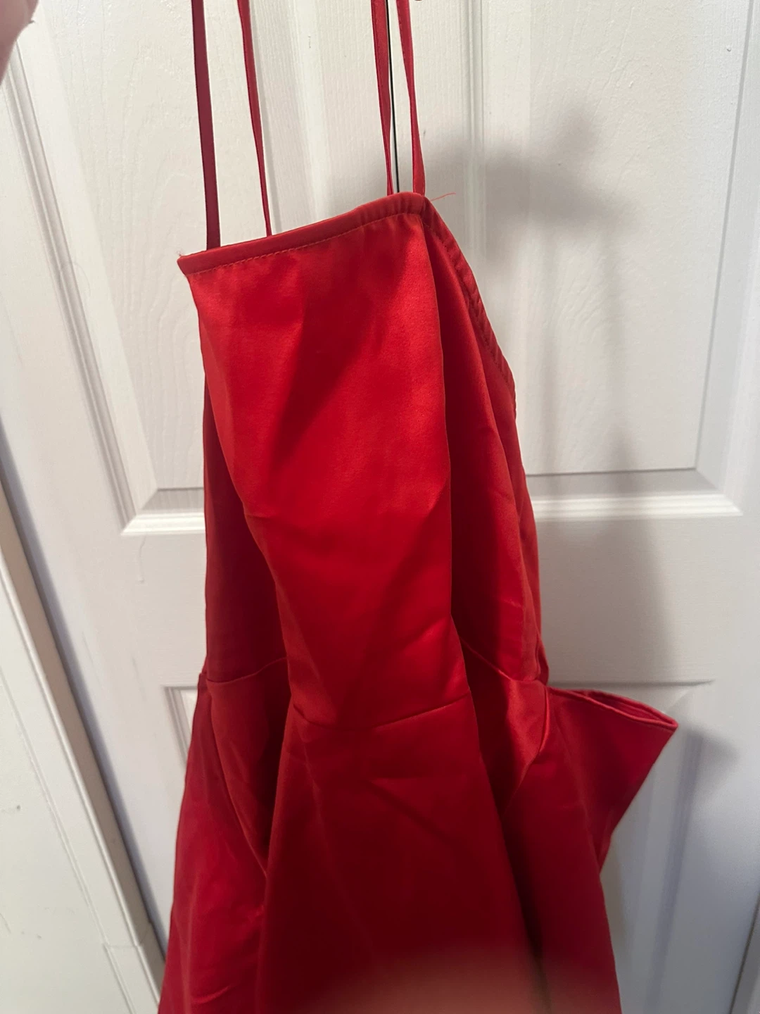 Red Satin Fit and Flare Dress with Bow - photo 3
