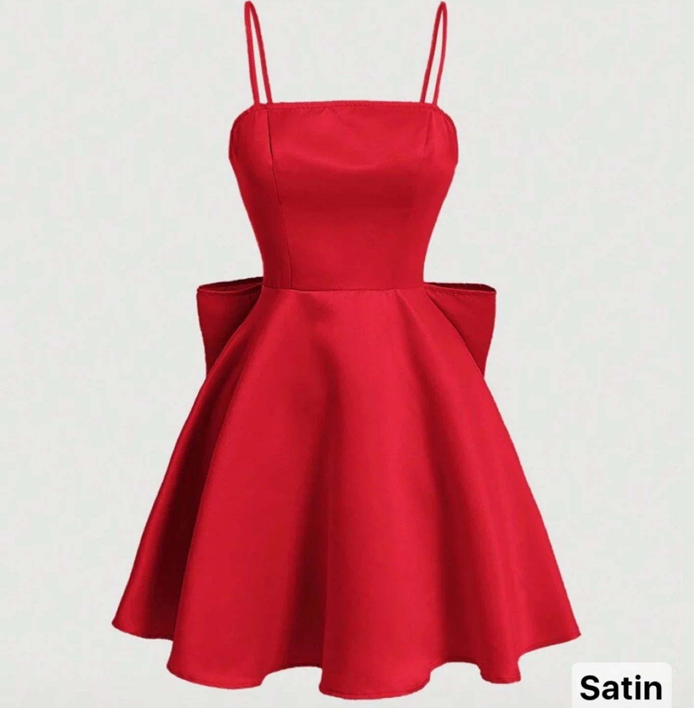 Red Satin Fit and Flare Dress with Bow