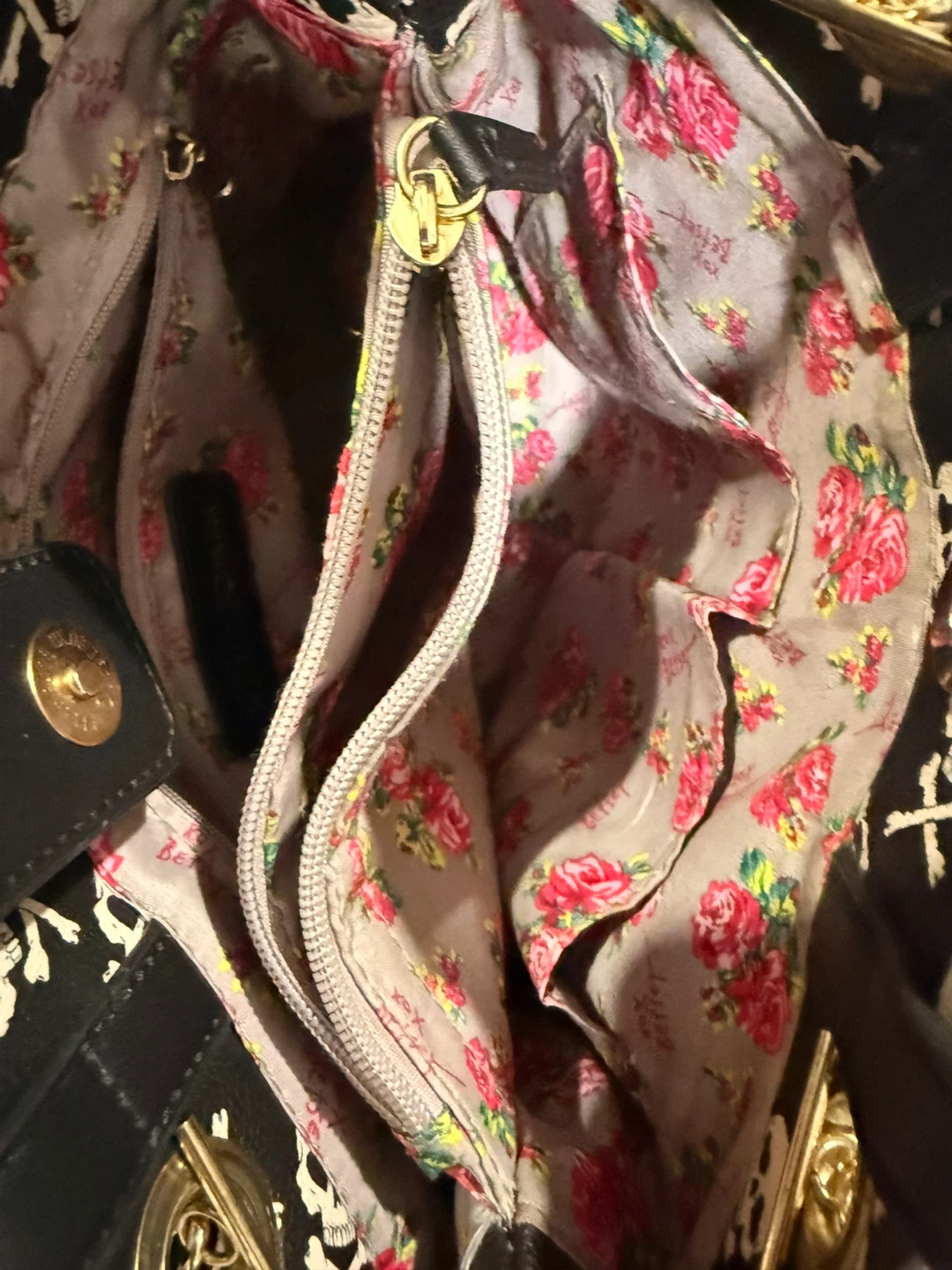 Betsey Johnson Black Quilted Heart Tote Bag with Skull Scarf - photo 2