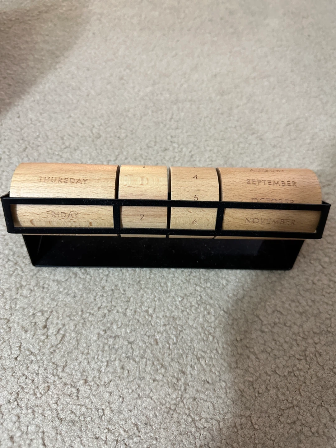Wooden Perpetual Calendar with Black Stand