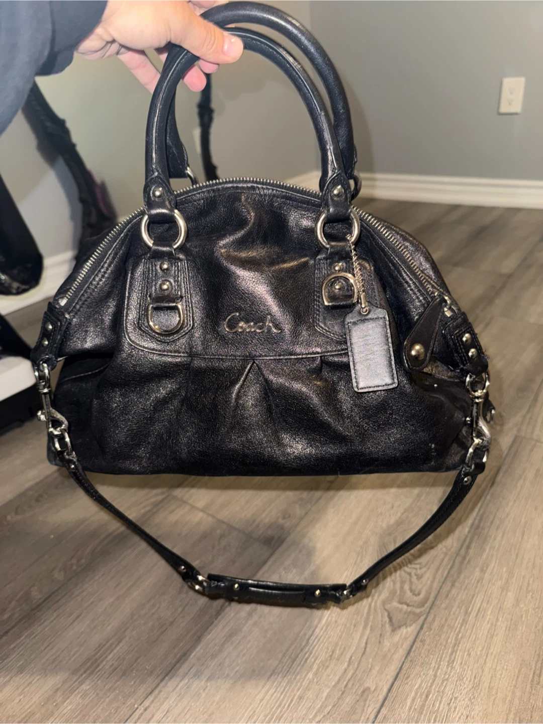 Black Leather Coach Satchel Handbag