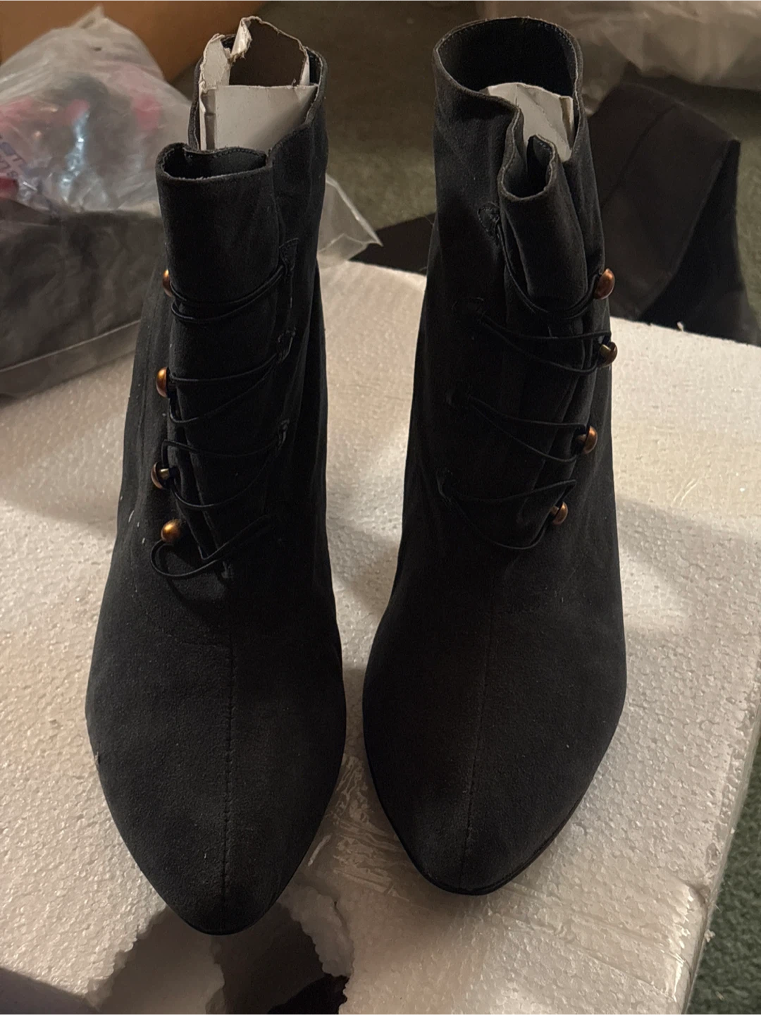 Black Suede Ankle Boots with Decorative Lacing