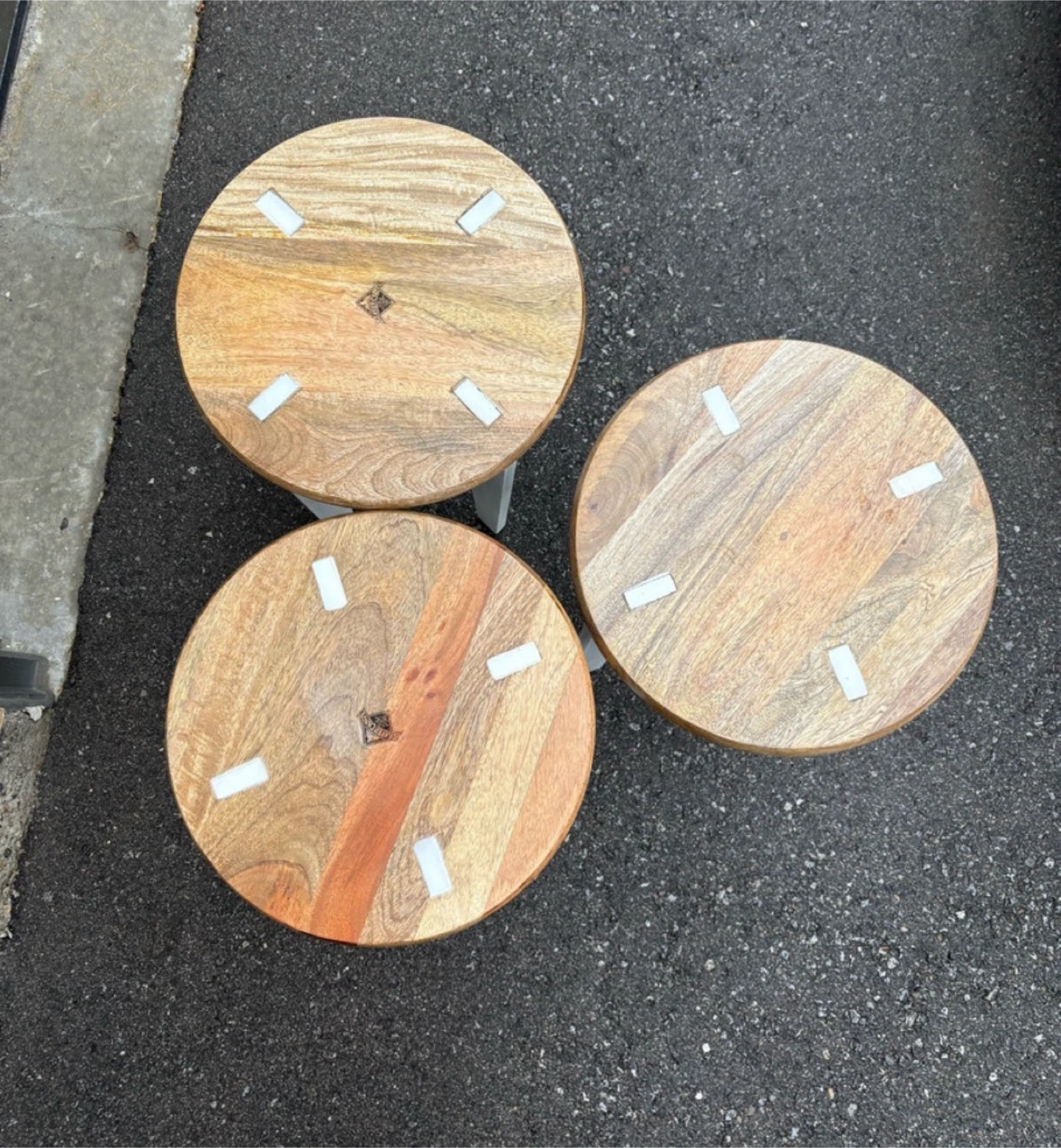 Set of 3 Round Wooden Stools