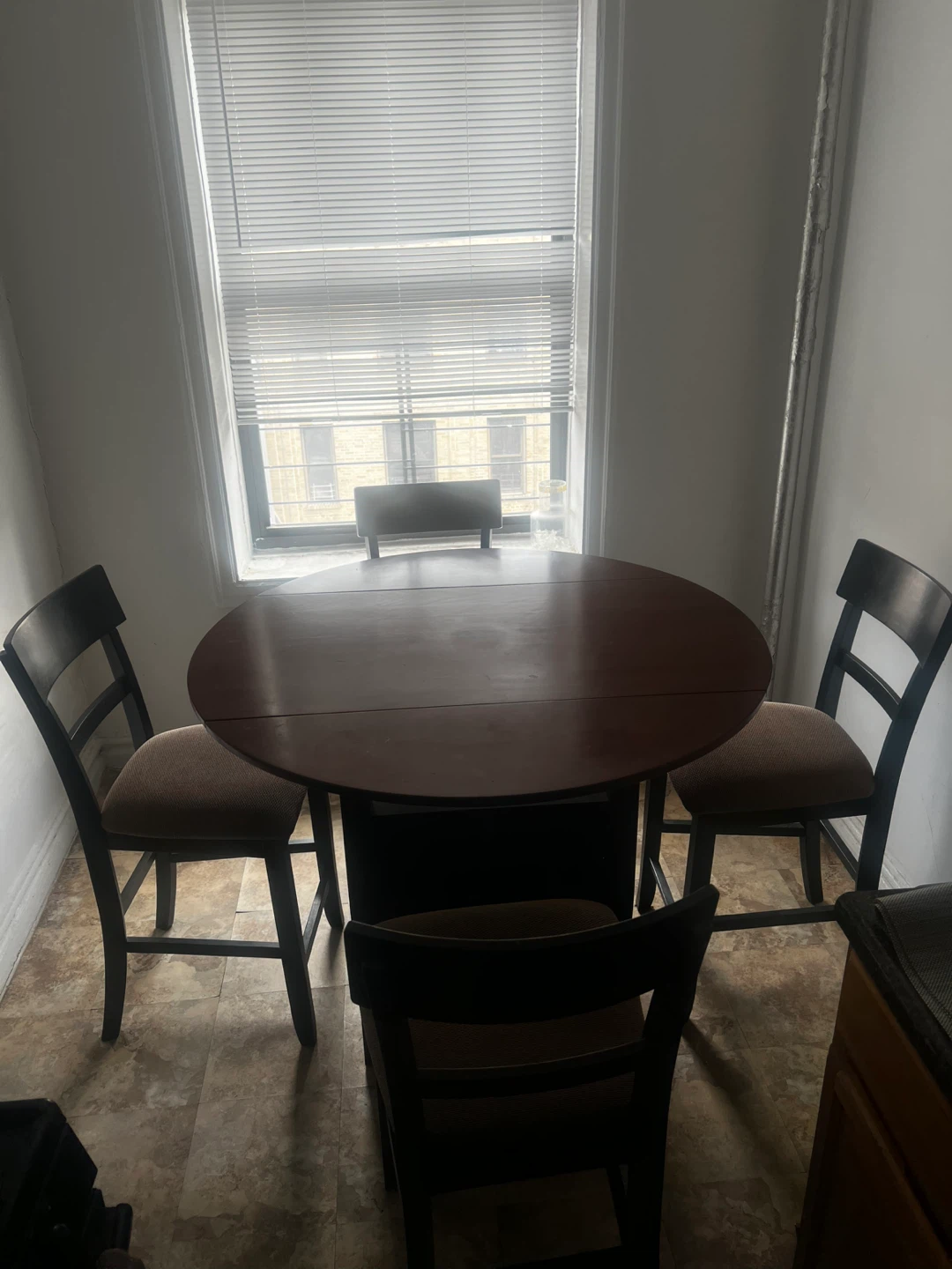 Round Drop Leaf Counter Height Table with 4 Chairs