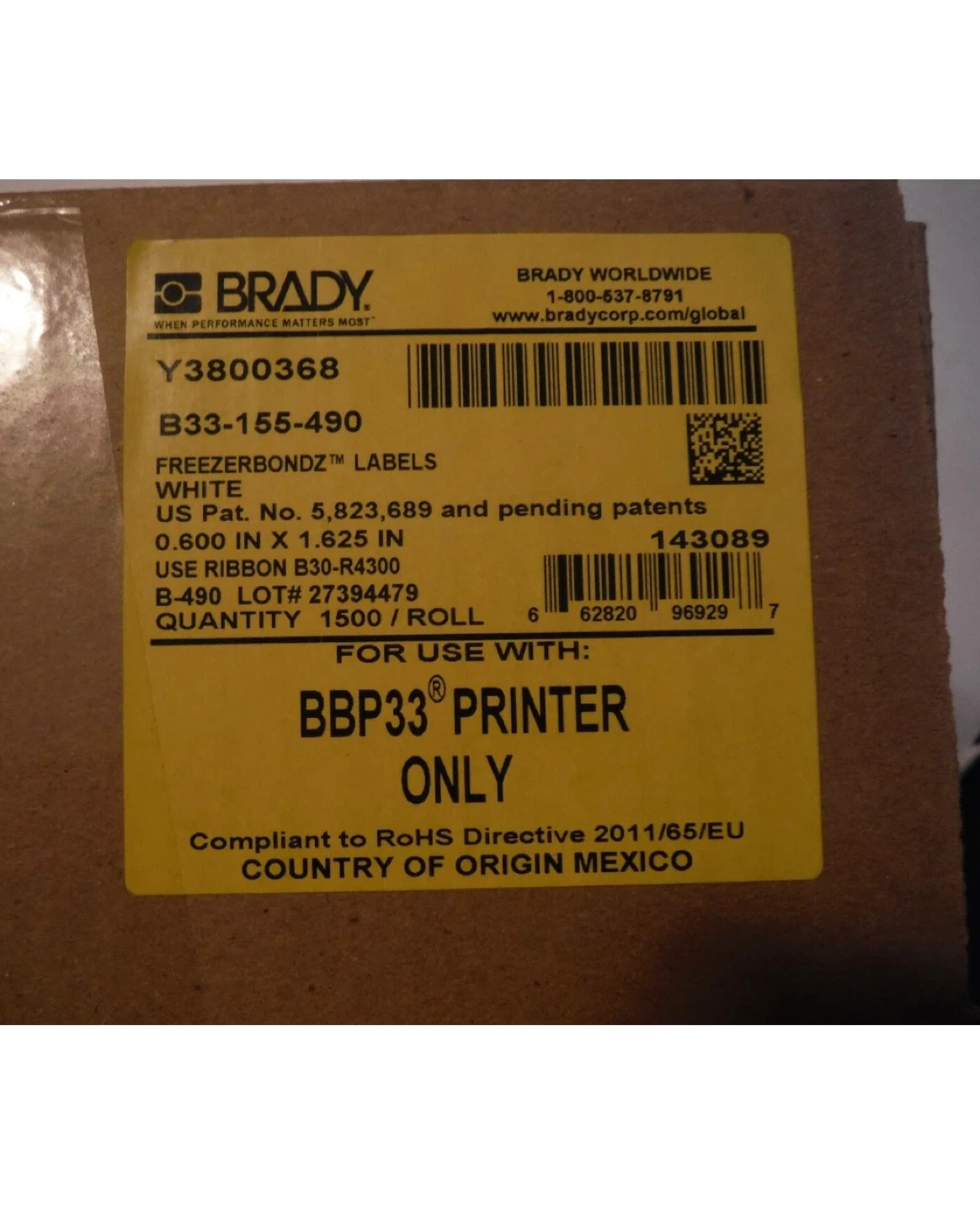 Brady Freezerbondz Labels