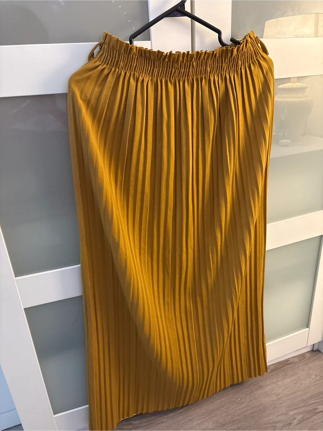 Mustard Yellow Pleated Midi Skirt