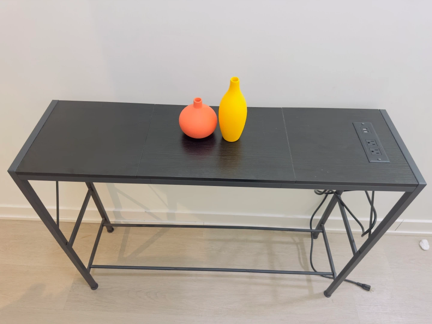 Black Console Table with Built-in Power Outlet and USB Ports - photo 2