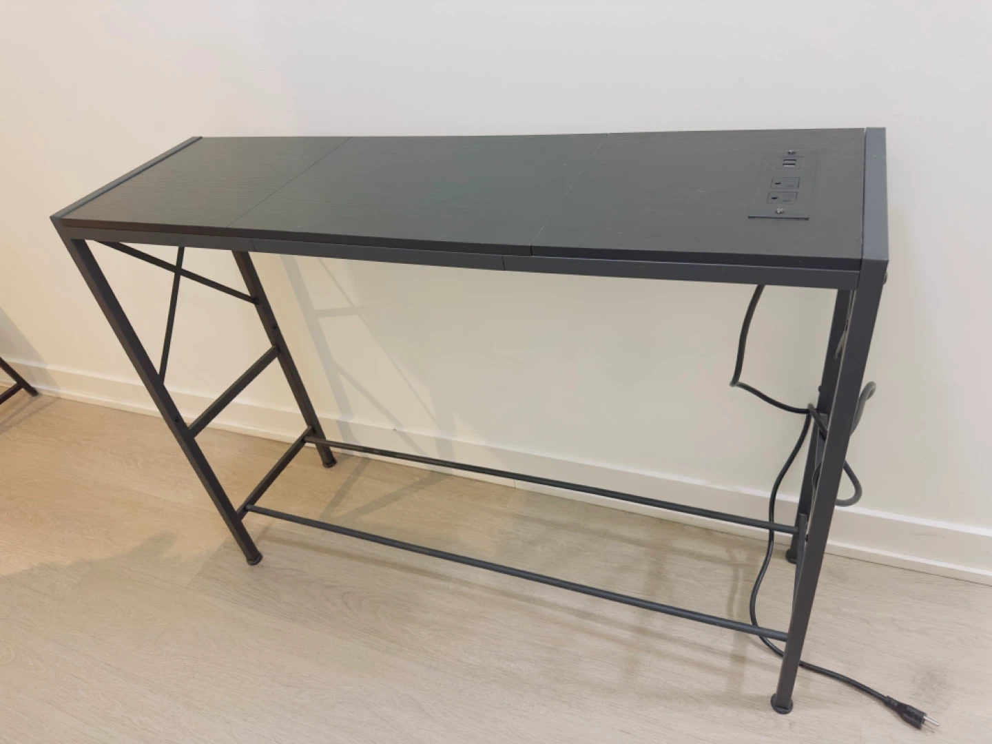 Black Console Table with Built-in Power Outlet and USB Ports - photo 5
