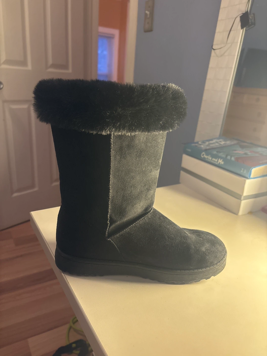 Black Faux Fur Trim Boots - photo 2