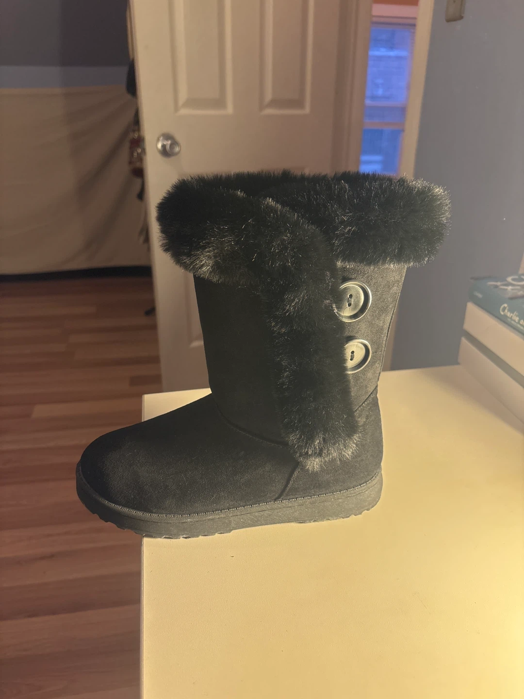 Black Faux Fur Trim Boots