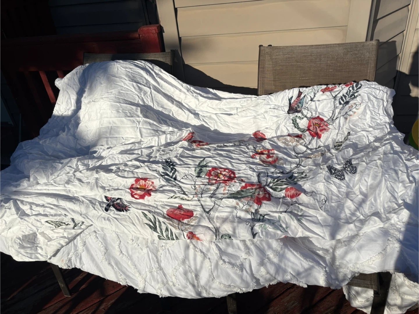 White Tufted Duvet Cover with Floral and Butterfly Print - photo 5