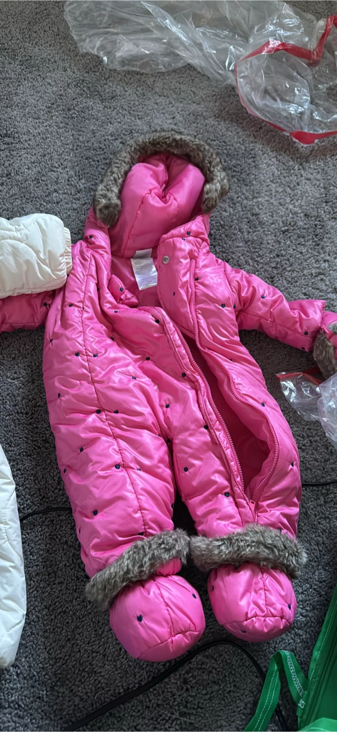 Infant Snowsuit Set - White and Pink