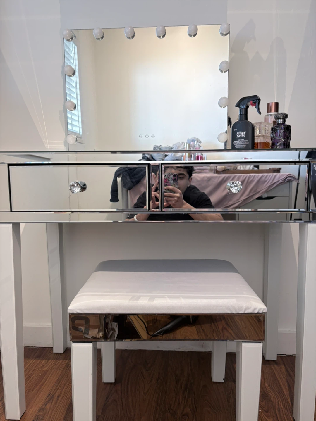 Hollywood Vanity stool and table
