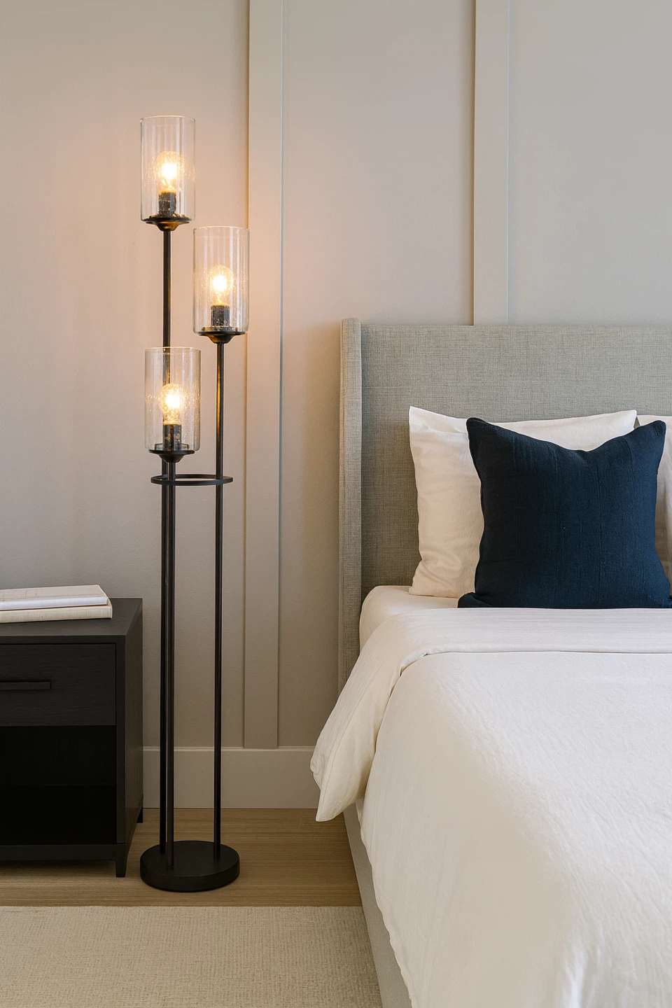 Black 3-Light Floor Lamp with Glass Shades