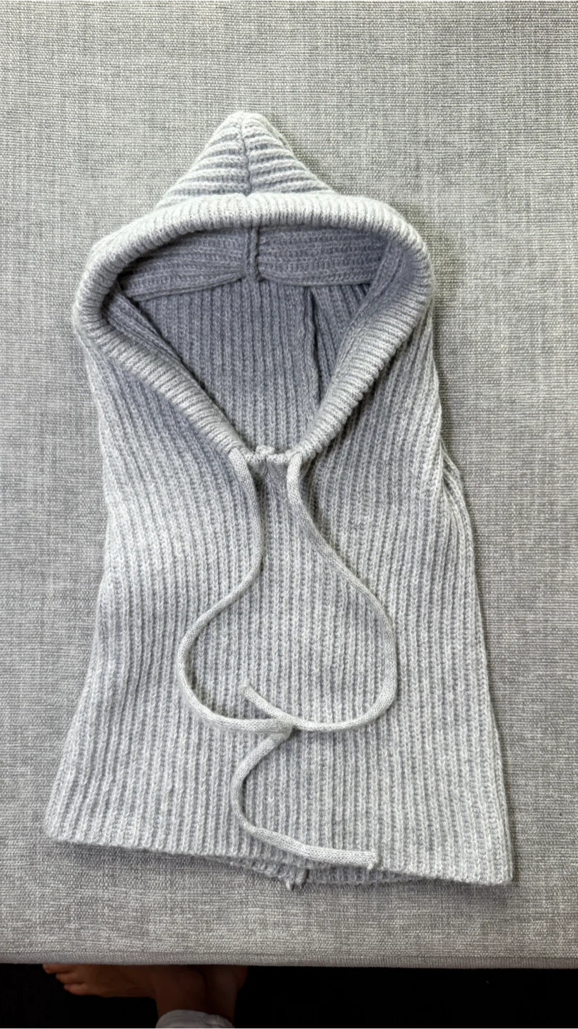 Grey Ribbed Knit Hood Balaclava
