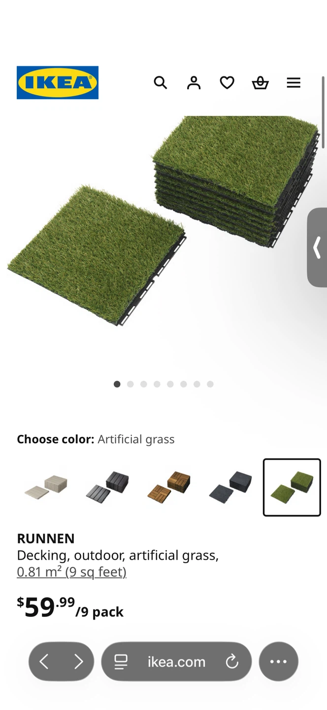 IKEA RUNNEN Decking, Outdoor Artificial Grass Tiles (27 Pack)