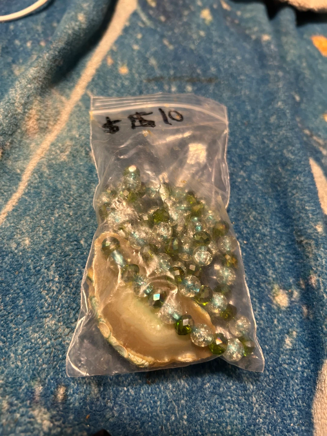 Agate Slice Necklace with Green and Clear Beads