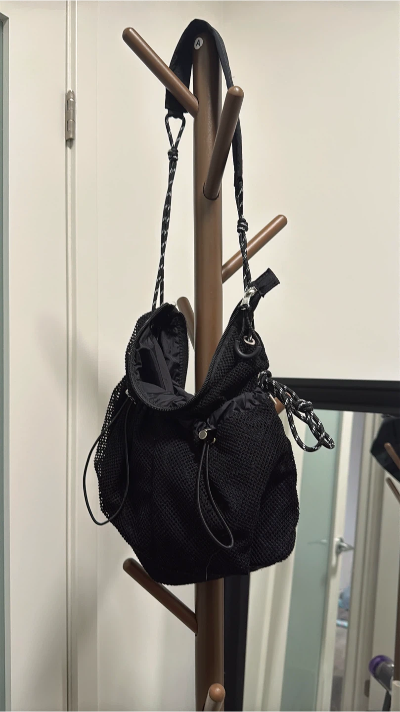niko and... Black Mesh Drawstring Bag