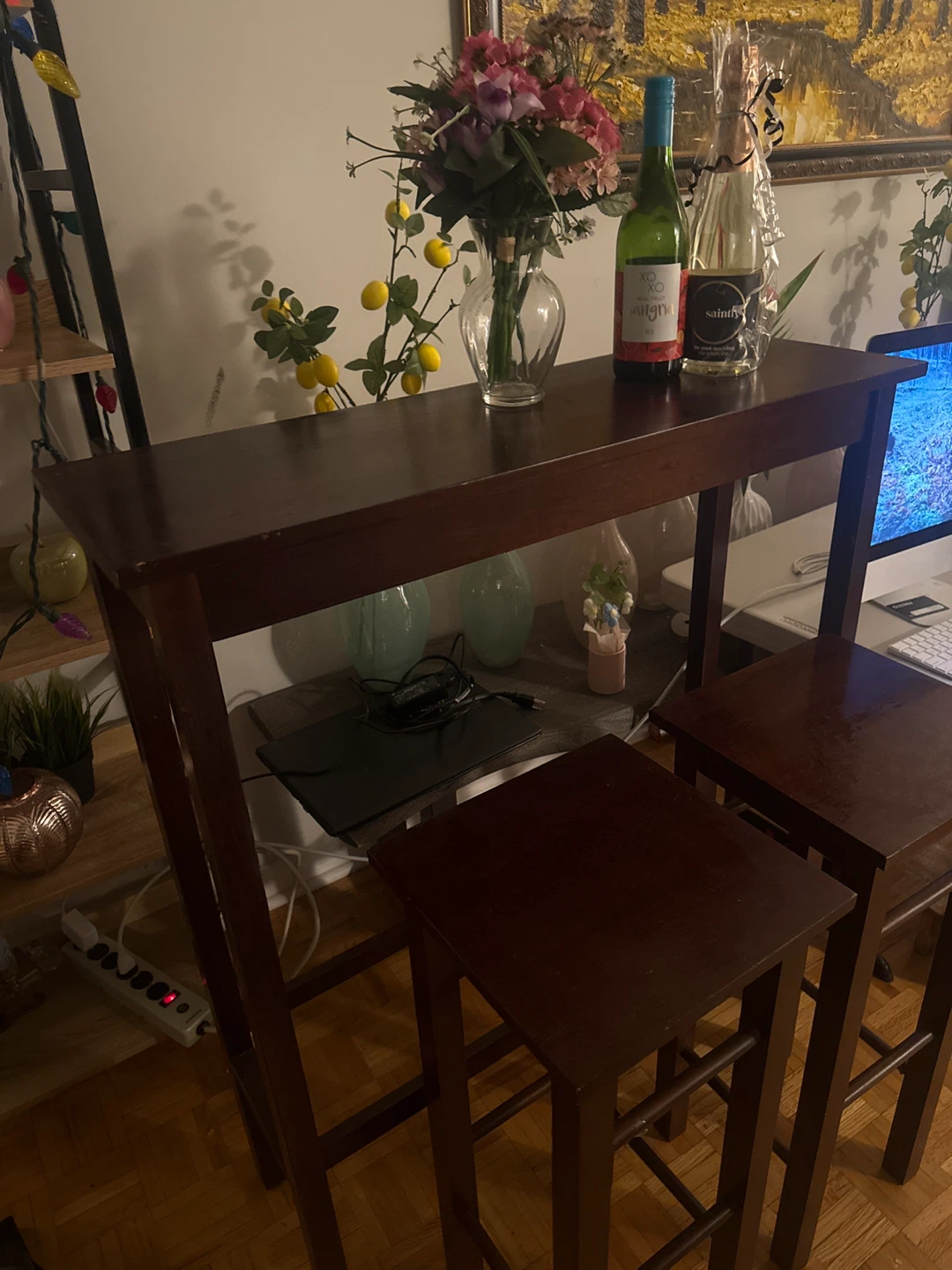 Dark Brown Bar Table and Stools Set
