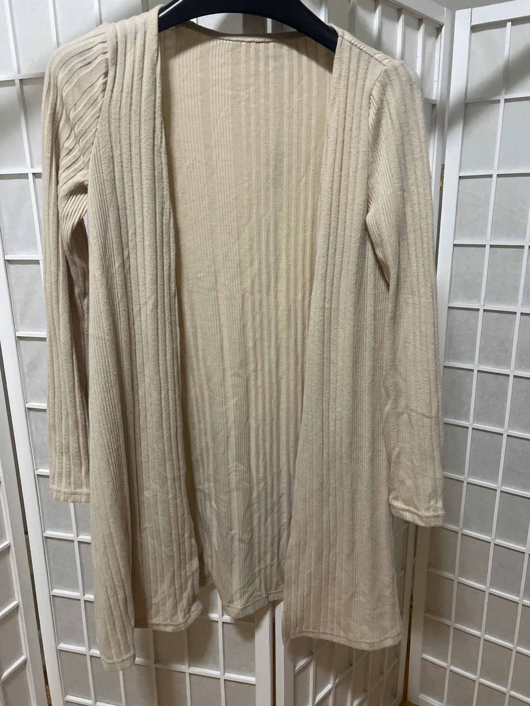 Beige Ribbed Knit Cardigan
