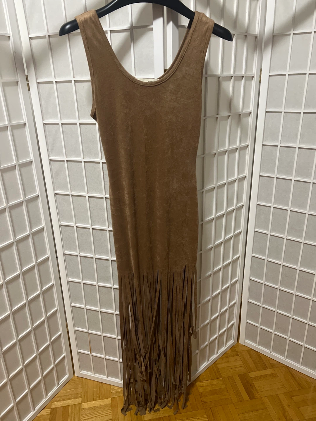 Brown Fringed Tank Dress