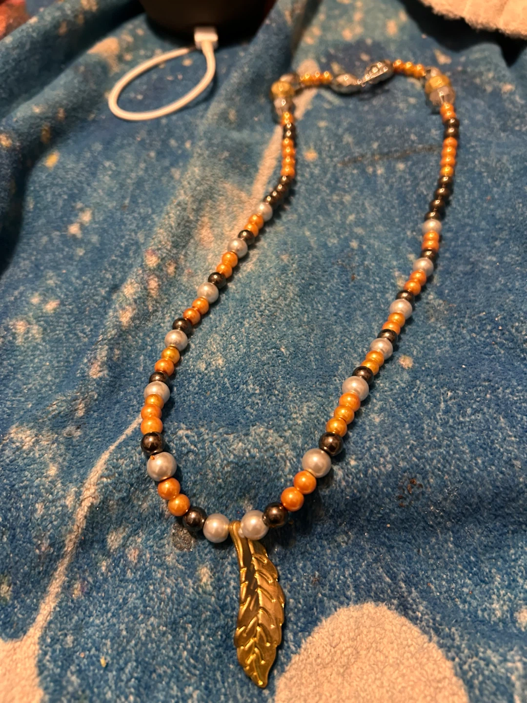 Beaded Necklace with Leaf Pendant - photo 2