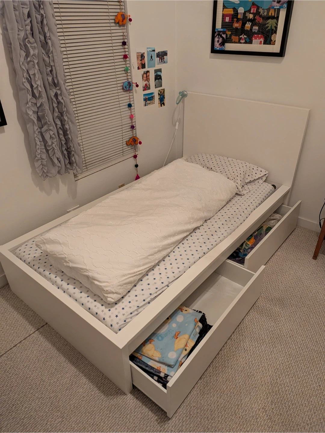 IKEA MALM High Bed Frame with 2 Storage Boxes - Twin - White - photo 2