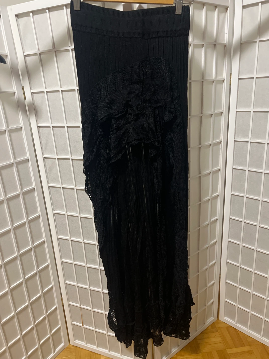 Black Ruffled Lace Maxi Skirt