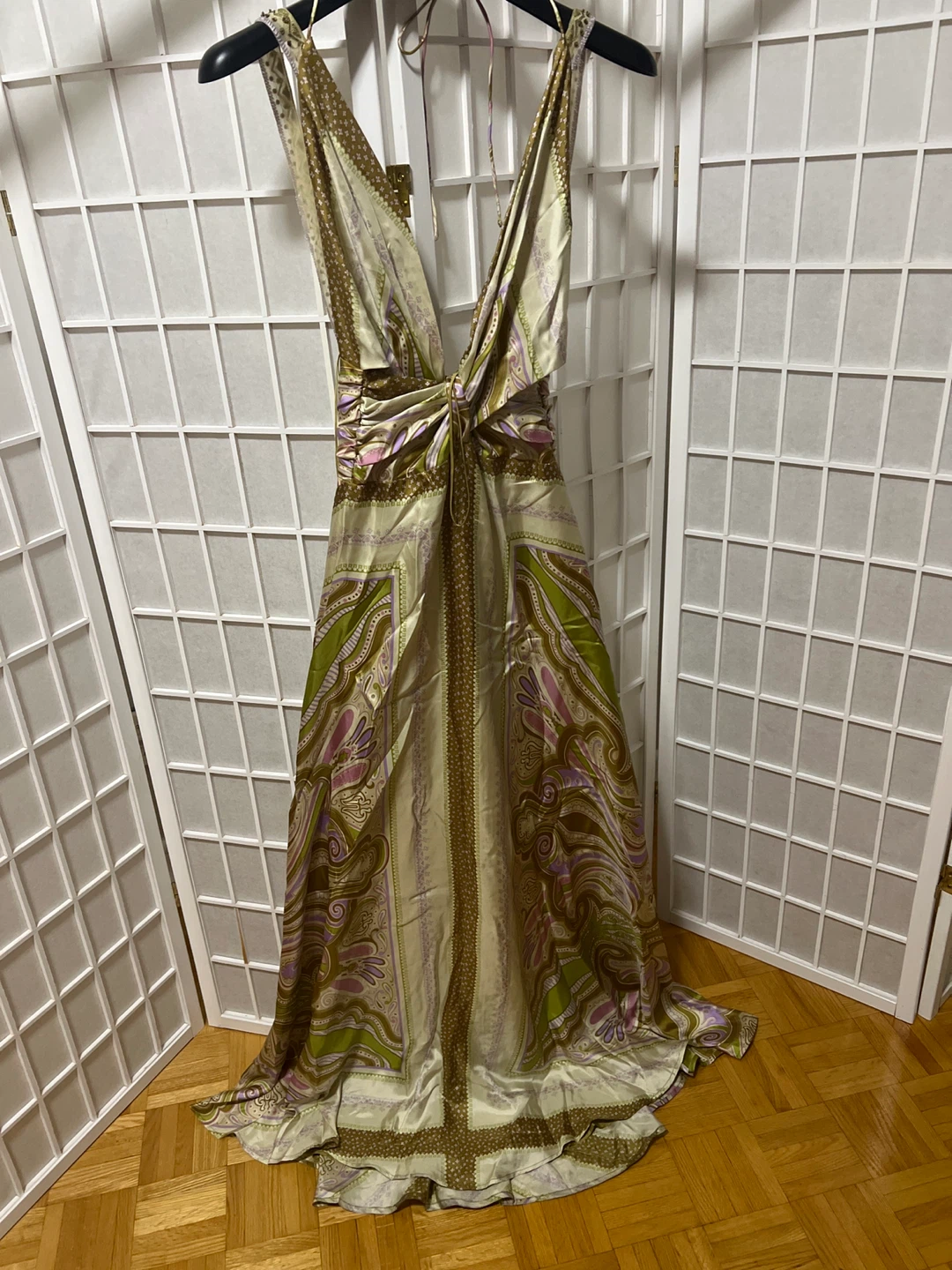 Long halter neck paisley print dress