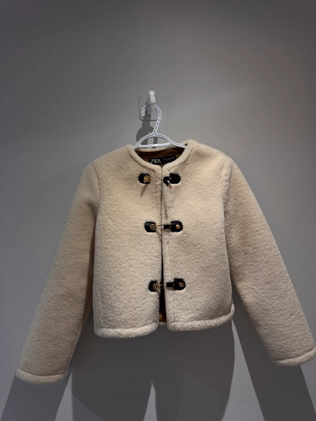 Zara Cream Fleece Jacket with Toggle Closures
