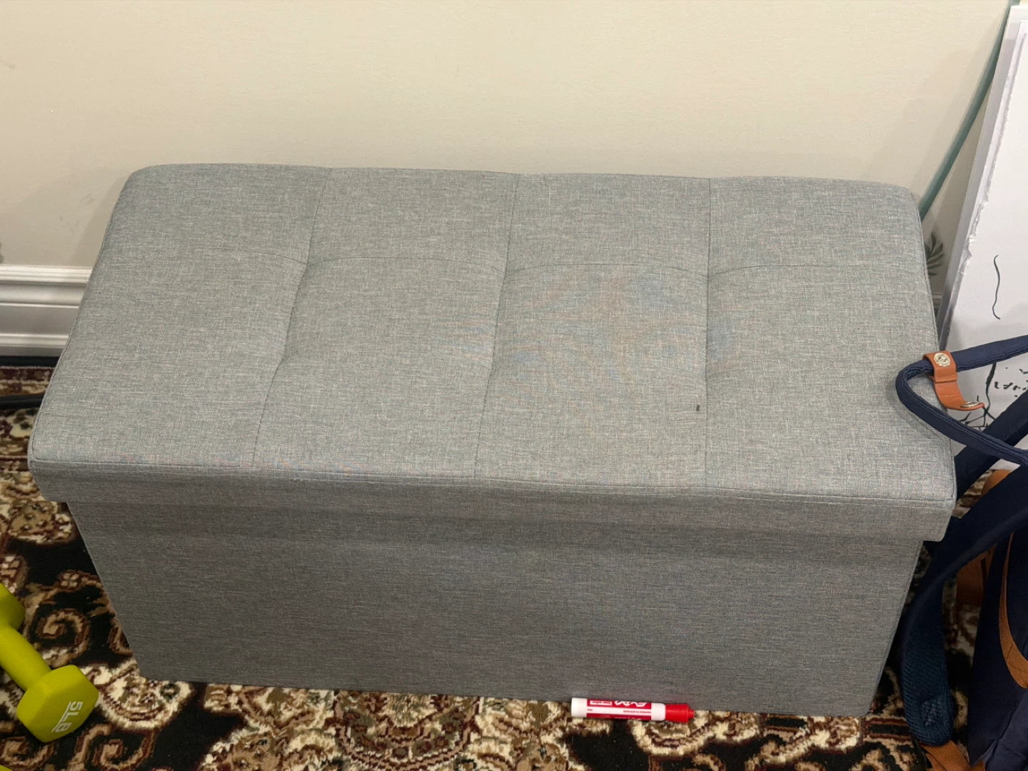Gray Tufted Storage Ottoman Bench
