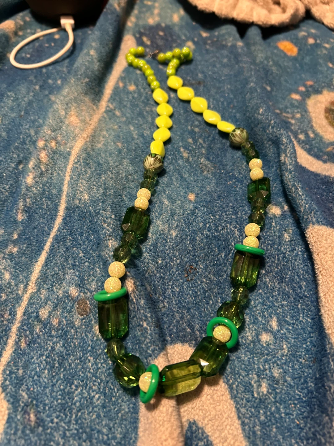 Handmade Beaded Necklace - Green & Yellow - photo 2