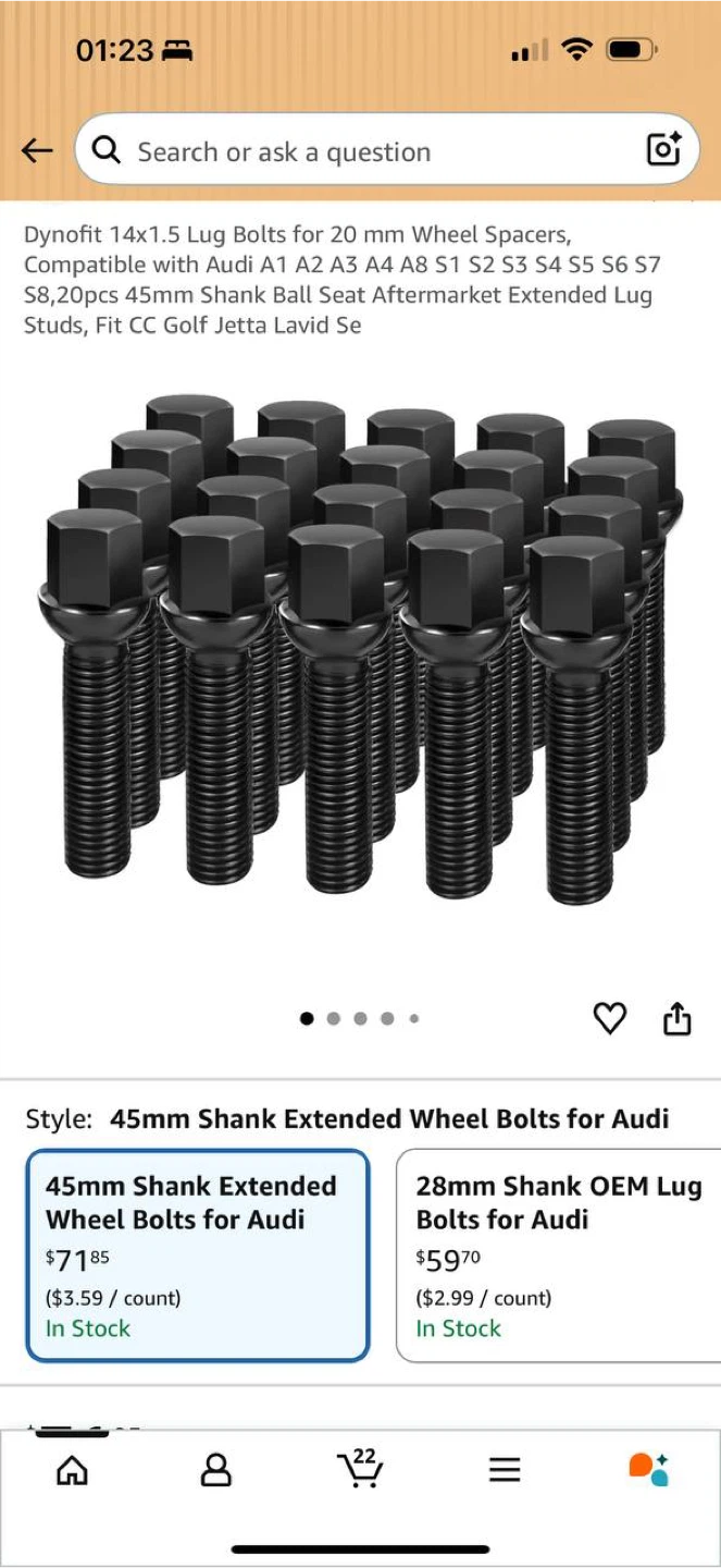 DYNOFIT 14x1.5 Extended Wheel Lug Bolts 45mm (Ball Seat)