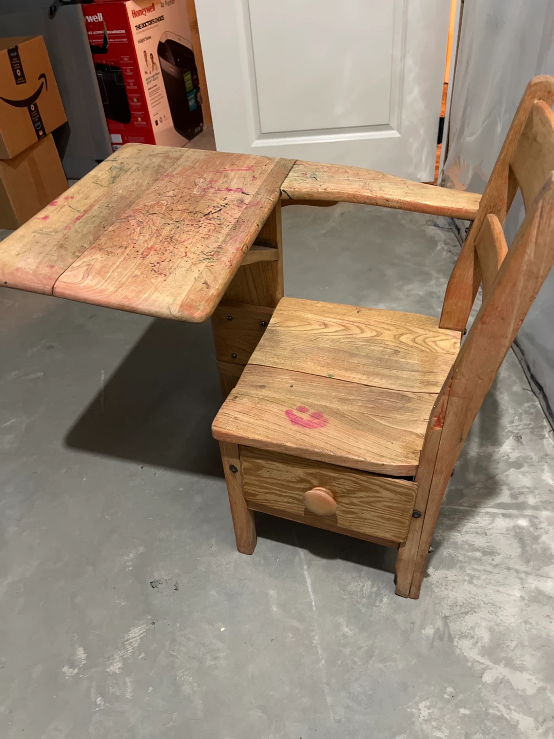 Vintage Wooden Child's Desk with Chair - photo 2