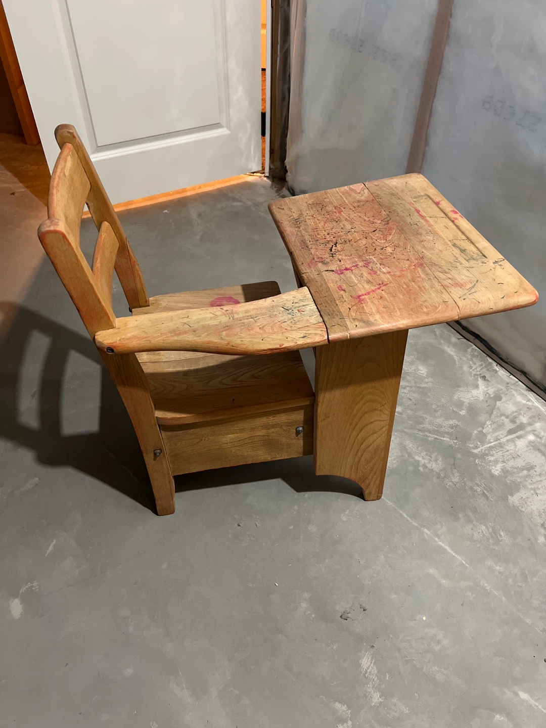 Vintage Wooden Child's Desk with Chair - photo 3