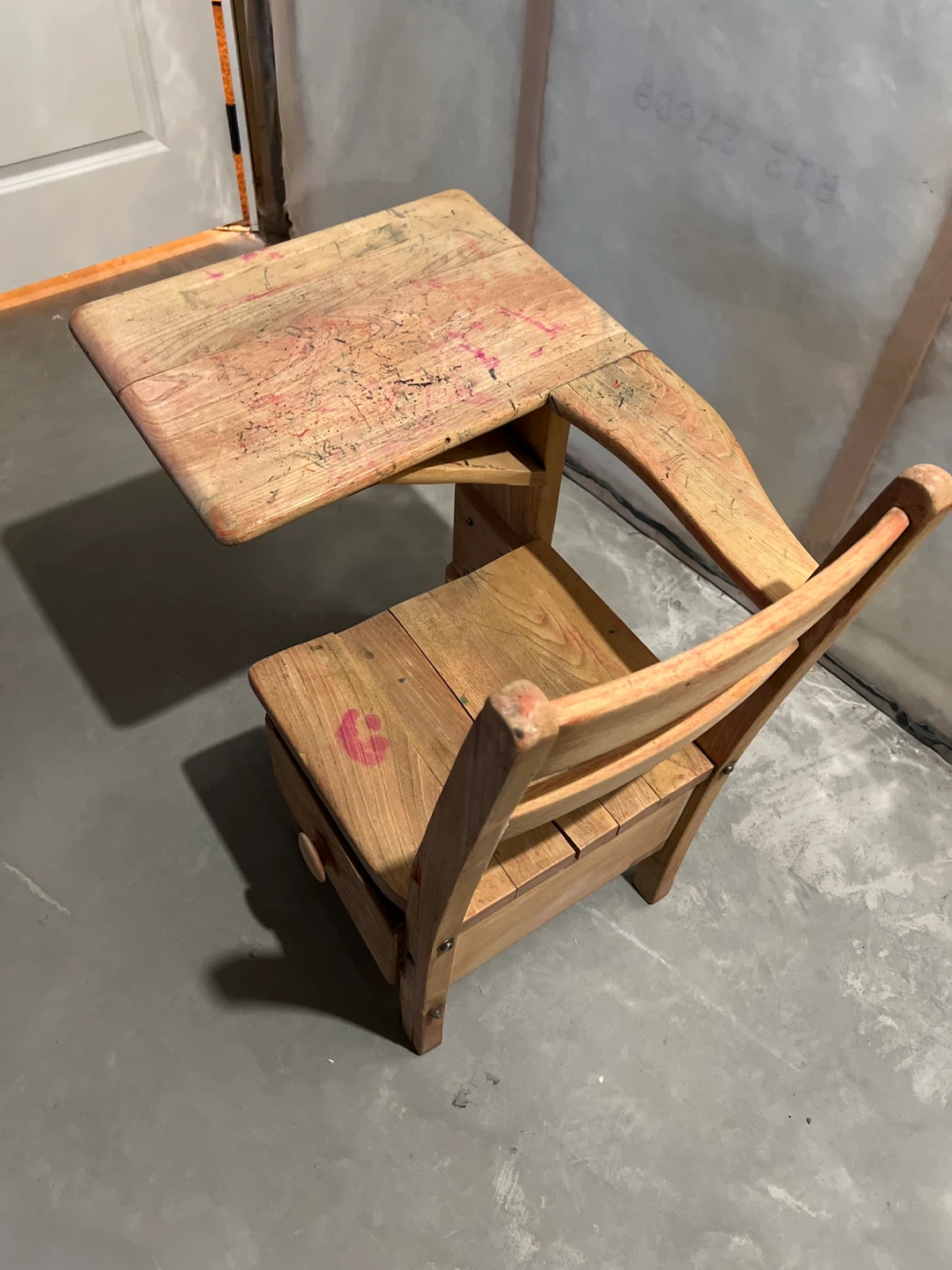 Vintage Wooden Child's Desk with Chair - photo 4