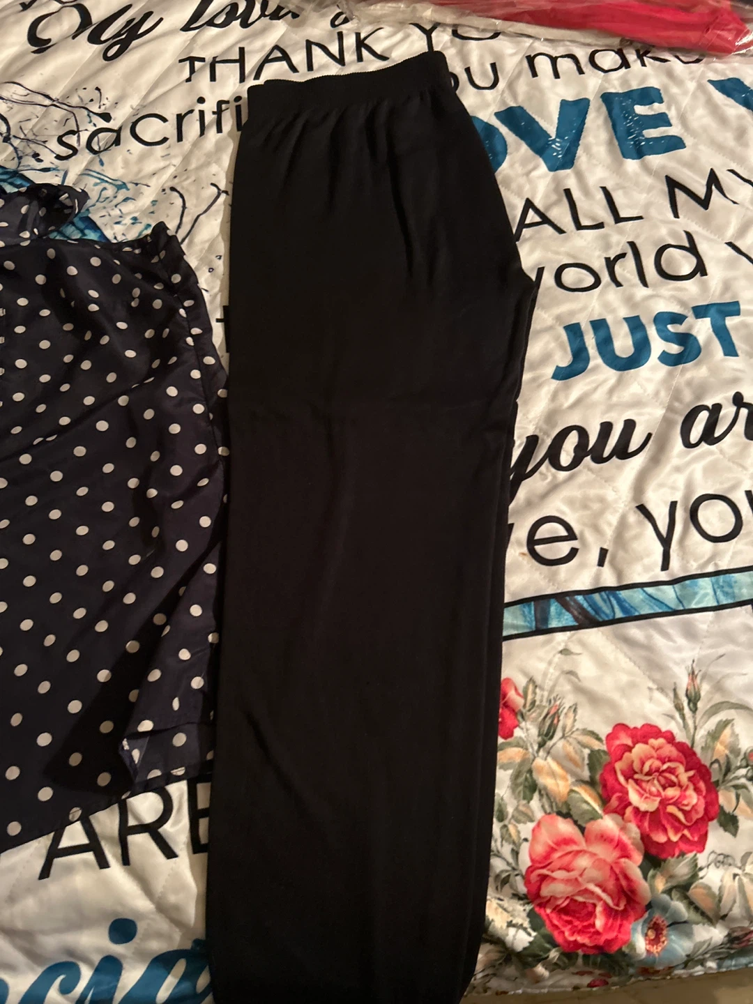Black Leggings and Navy Polka Dot Blouse - photo 2