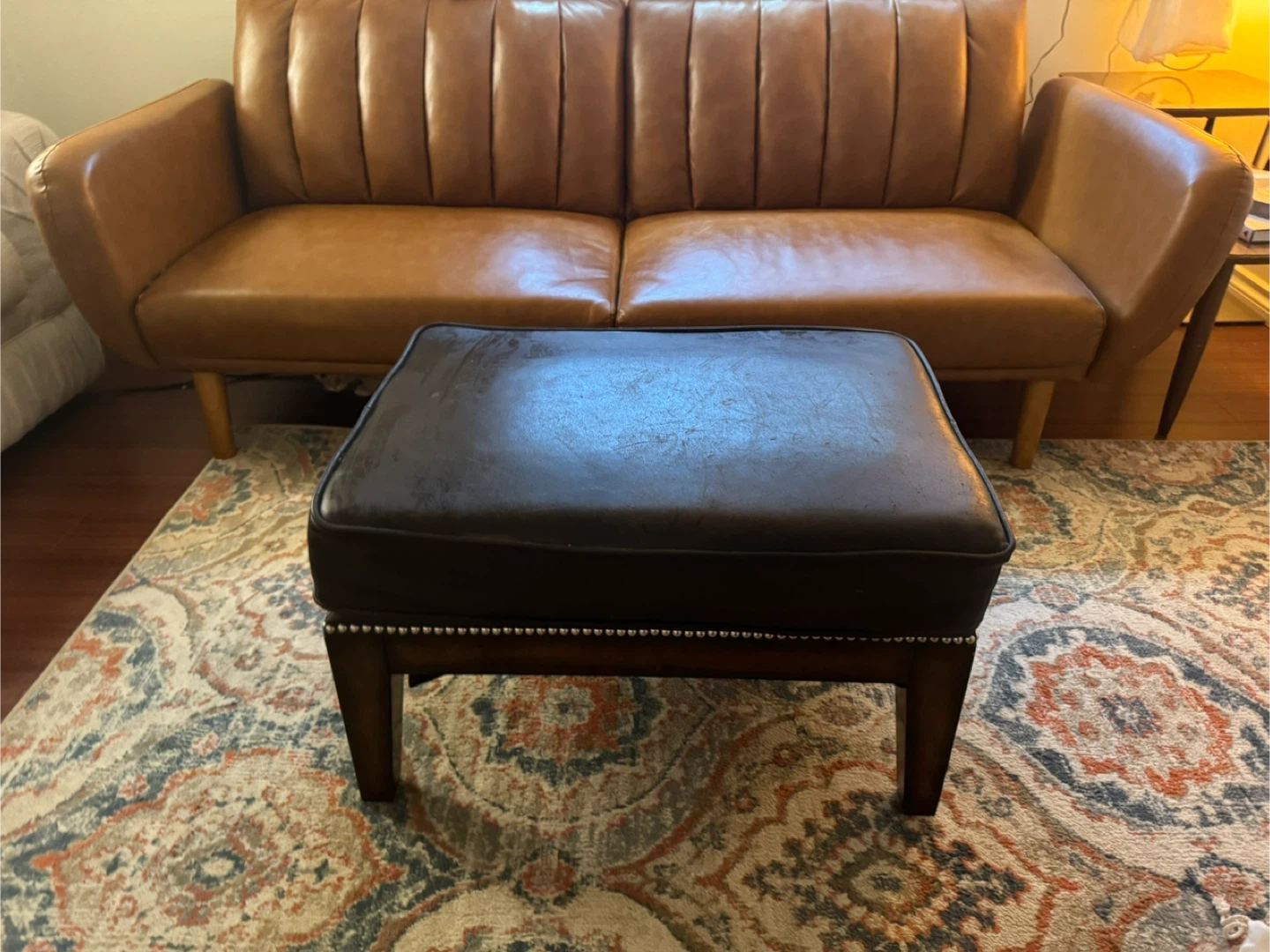 Dark Brown Upholstered Ottoman