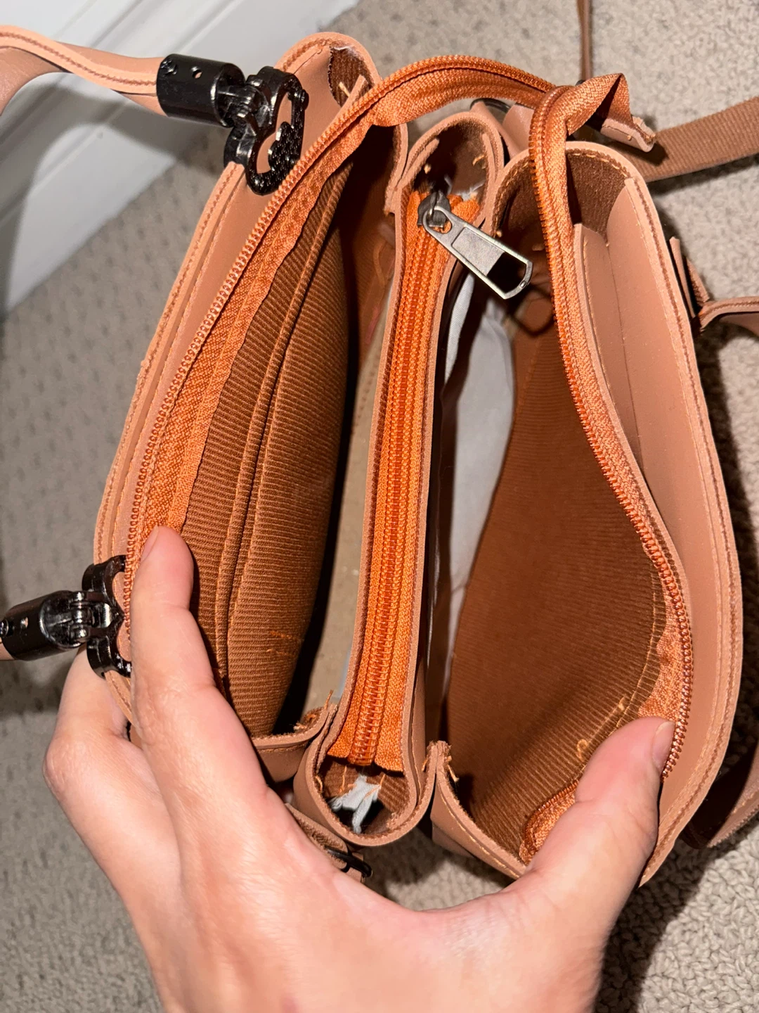 Brown Faux Leather Satchel Handbag with Heart Detail - photo 2