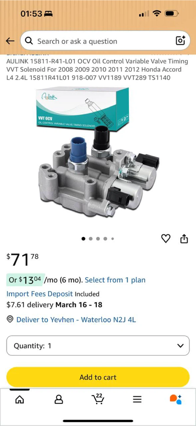 AULINK VVT OCV Oil Control Valve Timing Solenoid – Hon