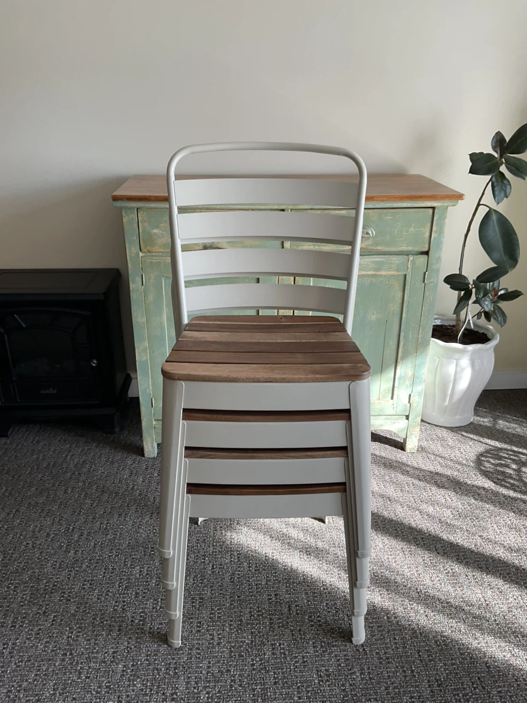 Set of 4 White and Wood Accent Chairs