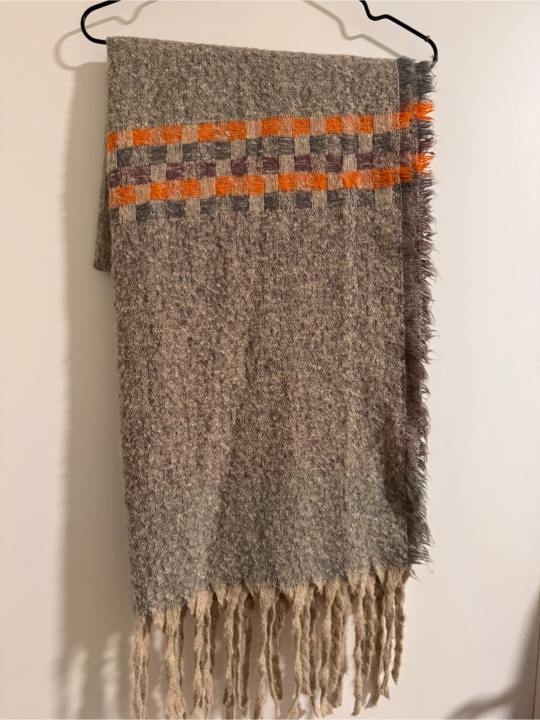 Creamy and Orange Plaid Scarf